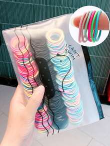 300pcs Colorful & Black Simple Basic Hair Ties, Braiding Bands, Elastic Ponytail Holders, Hair Accessories No Damage For Girls - Multicolor - View 7