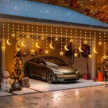 98颗LED月亮星星串灯 - USB供电装饰灯串，室内/室外闪烁灯串，适用于派对庆典，暖黄色光芒，长度300厘米/118英寸，装饰 - 暖白色 - 查看 3