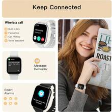 1.83英寸全触控屏智能手表，兼容和Android 5.2及以上系统的智能手表，内置180mAh电池，支持语音控制、通话/接听、人工智能助手、超过100种运动模式、计步器，男女皆宜。