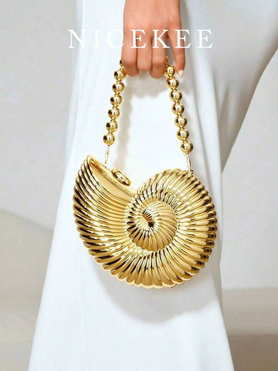 Conch Niche Design, Creative Acrylic Chain Bag, Women's Bag, Personalized Casual, Shoulder Bag, Snail Shape, Fashionable And Versatile Crossbody Bag, Suitable For Parties, Parties, Street Photography - Gold - View 1