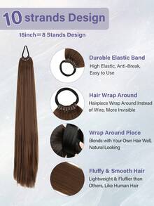 16"/26" Ponytail Wig, Multi-Functional Elastic Band, Available In Coffee Brown, Light Brown, Wine Red, Golden, Heat-Resistant, Women's Long Straight DIY Wrapped Ponytail, Soft & Natural Synthetic Ponytail - Multicolor - View 6