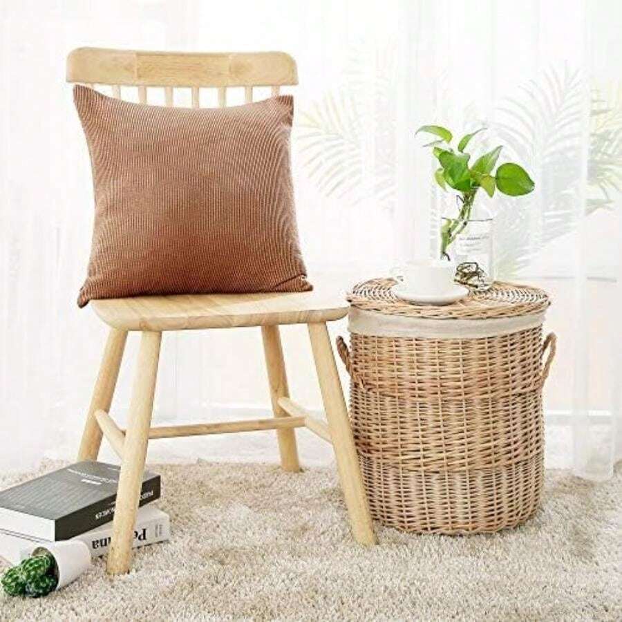 Deconovo - Fundas de cojín de Pana de Terciopelo sólido Cuadrado, Fundas de Almohada con Cierre Invisible para recámara, , , 1(20x20 Inch Anaranjado Oxidado) - Multicolor - Ver 1