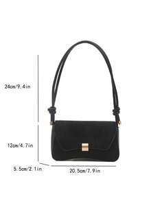 Fashionable Solid Color Retro Baguette Minimalist Underarm Shoulder Bag For Women - Black - View 9