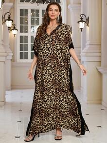 Bohemian Style Elegant Leopard Print Loose Dress, Suitable For Autumn Vacation Spring - Multicolor - View 4