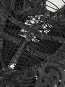 Devil fashion Vestido gótico con ribete de malla con estampado, escote en V, tirantes de espagueti - Negro - Ver 7