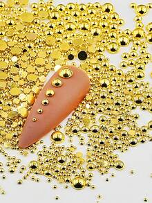 12件/套 魅力Y2K风格闪亮金色半圆美甲钉装饰配件，奢华百搭朋克风闪亮3D美甲用品，韩日风美甲饰品，无异味DIY美甲贴片及手机壳装饰，美甲宝石，美甲用品，水钻及美甲装饰礼品 - 金色 - 查看 5