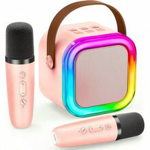 3-In-1 Portable Mini Speaker Set With 2 Wireless Microphones - USB Rechargeable, Wireless Speaker For Birthday Parties And Family Entertainment, Colorful LED Light, Suitable For Birthday Parties, Family Gatherings, Christmas Gifts, New Year'S Gifts - Pink - View 11
