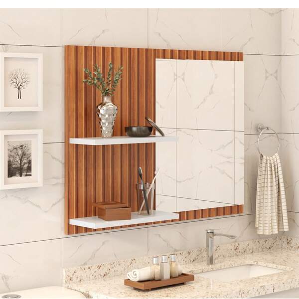 Armário De Parede Para Banheiro Com Espelho Aéreo 2 Prateleiras Funcional