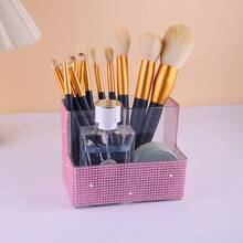 Organizador de brochas de maquillaje con strass brillantes, soporte de 3 ranuras para almacenamiento de brochas de maquillaje con cristales de strass brillantes, soporte para bolígrafos y lápices con brillo para escritorio, estuche para exhibición de delineadores para tocador, organizador de escritorio con brillo para mujeres, soporte para brochas de maquillaje y bolígrafos con strass, accesorios de escritorio con estilo para oficina, aula, vuelta al cole, eleva tu espacio de trabajo con serenidad - Multicolor - Ver 10