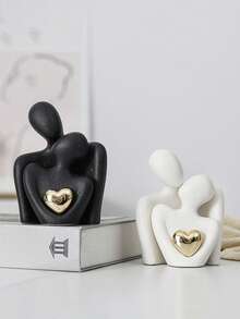 1 pieza Figura moderna y romántica de pareja abrazándose (medio juego), decorada con un corazón rojo, decoración única de resina abstracta de pareja abrazándose - Uso versátil, adecuada para decoración del hogar y la oficina, ideal para estanterías o entradas, también perfecta para la decoración del dormitorio y la sala de estar, y un regalo ideal para el Día de San Valentín. - Multicolor - Ver 2