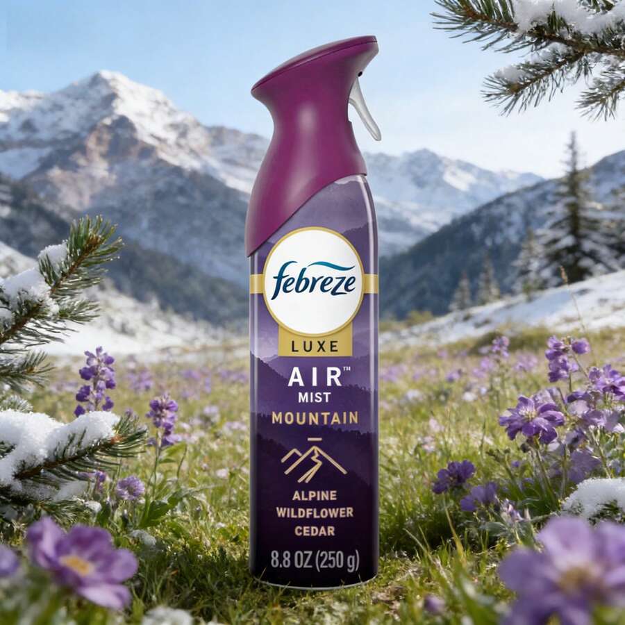 4/1 Bottle Febreze Downy Infusions Calm Air Mist - Lavender & Vanilla Bean/Mediterranean Lavender/Mountain/White Pine & Juniper Berry - 8.8oz, Air Freshener, Ambientador Para Casa, Spray, Travel Essential, Travel, Travel Accessories, Bathroom, Air Freshener For House, Cleaning Supplies, Glade, Room Decor, Extracted, Essential Oil Formula, Deodorizing, Long-Lasting Fragrance, Odor Removal, Air Purification, Natural Ingredients, Lavender, Lemon, Jasmine, And Marine Scents. Suitable For Home, Car, Bathroom, And Bedroom Use. Spray Type, Long-Lasting Fragrance - Núi - Xem 1