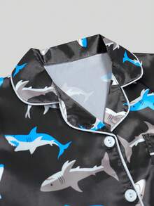 2pcs Tween Boy Shark Print Long Sleeve Pajama Set - Multicolor - View 4