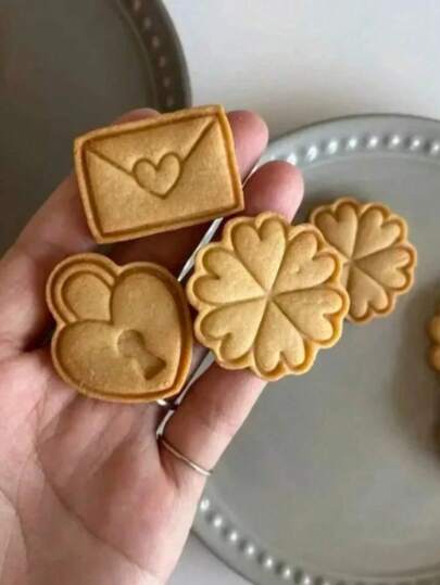 1 pieza Molde de cortador de galletas con forma de sobre de pétalos de amor de plástico con diseño de dibujos animados, lindo molde de estampado para fondant de galletas, decoración de pastel del Día de San Valentín DIY.