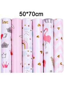 Bộ 6/12 tờ, Giấy gói quà Ngày Valentine, Giấy gói quà, Giấy gói quà sinh nhật in hình trái tim mạ vàng, Giấy gói quà - Nhiều màu - Xem 2