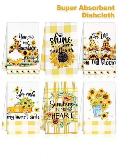 6/4Pcs Sunflower-Themed Microfiber Dish Towels Kitchen Dish Cloths & Towels Set ,Valentine's Day Heart - Patterned Towel,Ocean Animal - Printed Towel,Sports Towel,Towel With Quick-Drying Absorbency