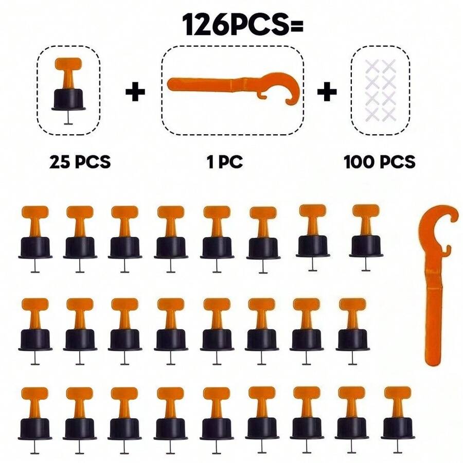 每包126件/351件/702件/50件升级版瓷砖找平系统，可重复使用瓷砖找平夹、瓷砖垫片、瓷砖找平钳，适用于地板瓷砖安装、建筑施工、五金配件