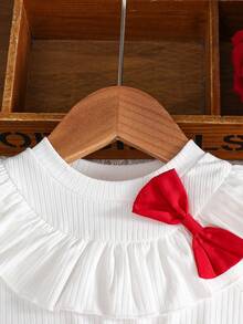 1-3岁女童春夏新款红白荷叶边领蝴蝶结网纱连衣裙，无袖甜美公主裙 - 紅色 - 查看 4