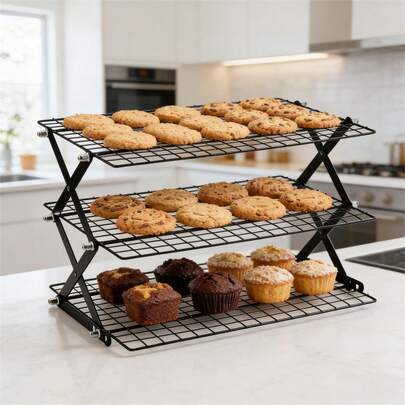 Minimalist Black 3-Tier Adjustable Collapsible Space Saving Baking Cooling Rack Kitchen Storage Rack For Christmas Baking Parties