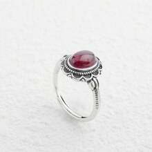 1pc Adjustable 925 Sterling Silver Ring Inlaid With 5*7mm Natural Garnet/Aquamarine, Bohemian Style Women's Ring, Elegant Jewelry Gift For Birthday/Daily Commute - View 2
