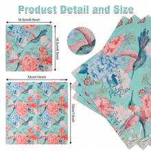 20张/40张/60张/套 柔软方形绿色花卉喜鹊图案餐巾，双层，展开尺寸33厘米*33厘米，适用于：婚礼、下午茶、生日派对装饰、派对装饰、派对用品、节日装饰、节日用品