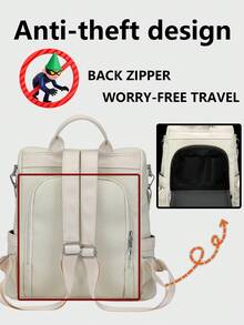 Anti-Theft Retro Pu Soft Leather Backpack Women Purse, Multi-Functional And Stylish Daily Bag, Multi-Pocket Lightweight Travel Bag, Large Capacity Simple School Bag, Convenient Book Bag, Suitable For Students, Nurses, Teachers, Business People, Travel And Vacation, Business Trips, Daily Commuting, Shopping, Office, Dating, Hiking, Training, Work, Birthday Gifts, Holiday Gifts - Multicolor - View 8