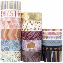60 Rolls Washi Tape Set - 15mm Colored Masking Tape, Decorative Tape Bullet Journaling, Scrapbooking, Arts Crafts, Holiday Decoration - 16卷金箔紙膠帶 - 查看 1