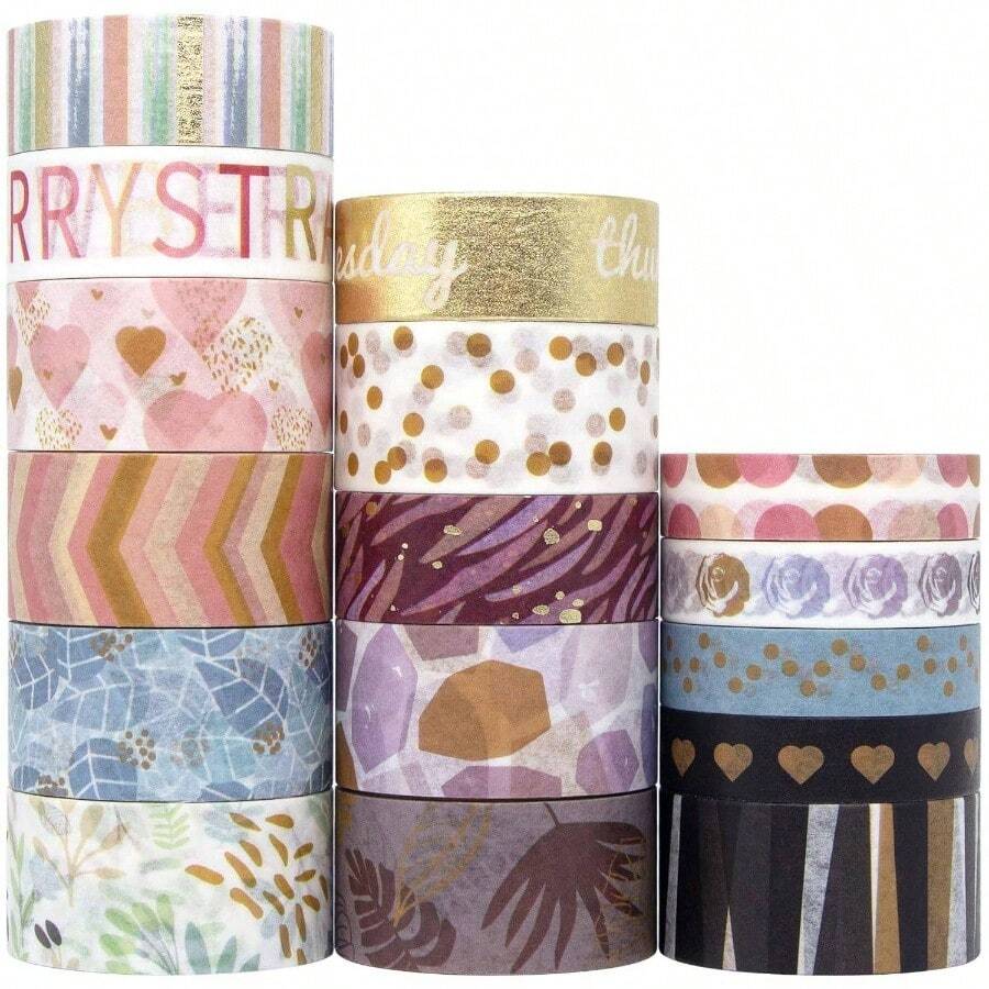 60 Rolls Washi Tape Set - 15mm Colored Masking Tape, Decorative Tape Bullet Journaling, Scrapbooking, Arts Crafts, Holiday Decoration - 16卷金箔紙膠帶 - 查看 1