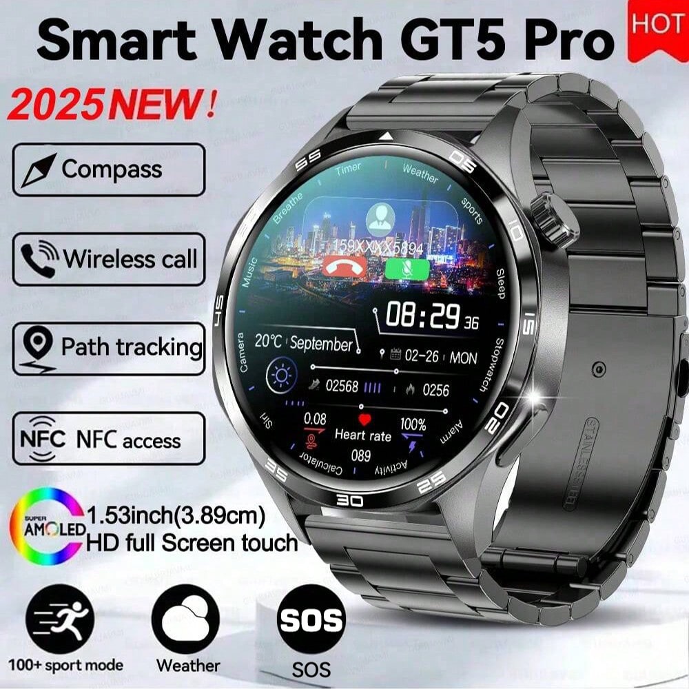 Reloj inteligente deportivo y de fitness para hombres KENPANG2025, pantalla AMOLED de 1.53", llamadas inalámbricas, asistente de voz, brújula, altí
