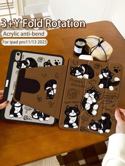 1 件装，适用于 iPad 10/11/Pro 11 2025 的双面高清印花卡通躲猫猫平板电脑保护套，透明亚克力后盖，2026 新款，自动唤醒/睡眠，多角度支撑带笔槽，办公学习必备，非磁性保护套，圣诞礼物。