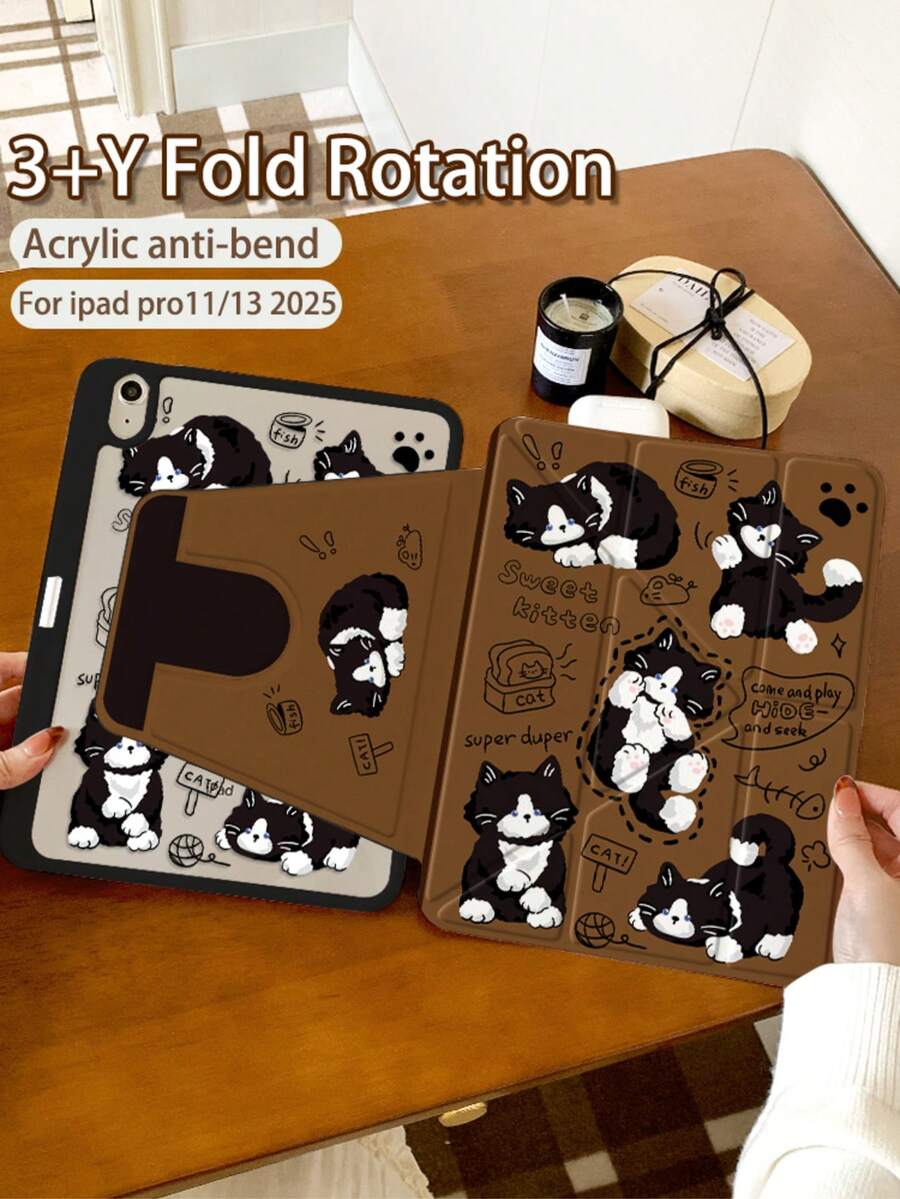 1 Pieza, Funda para iPad 10th/11th/Pro 11 2025 con impresión de dibujos animados a doble cara y efecto peek-a-boo, cubierta trasera de acrílico transparente, modelo nuevo 2026, despertar/suspender automático, soporte de varios ángulos con ranura para lápiz, esencial para oficina y estudio, funda protectora no magnética, regalo de Navidad.