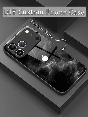 1 buc. Nume personalizat, model minimalist Apple, fumuriu alb-negru, de înaltă calitate, pentru afaceri, la modă, sticlă securizată + margine moale TPU, carcasă de telefon rezistentă la șocuri și zgârieturi, compatibilă cu Apple 17 Pro Max/16 Pro Max/15 Pro/14 Plus/13 Pro/12 Pro Max/11/Xs Max/8/7/6 Plus, S24 Ultra/S25 Ultra, telefoane Redmi/