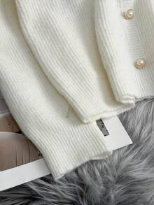 女士彼得潘领毛衣，柔软罗纹针织套头衫，宽松休闲上衣，适合日常穿着，舒适百搭 - 白色 - 查看 6