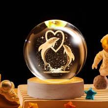 1个USB供电3D水晶球LED夜灯,带木质底座,家居及房间装饰夜灯,太阳系、月亮、星系、土星图案3D夜灯,室内桌面装饰灯,情人节及生日礼物,送给朋友和同学 - 黃色 - 查看 26