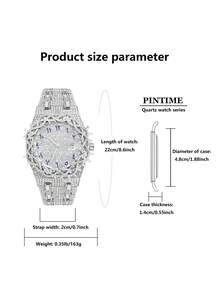 1pc Men's Quartz Watch, New Fully Diamond-Encrusted Strap, Iced-Out Hip Hop Large Dial Design, Personalized Mesh Inlaid Zirconia Dial, Party Watch, Gift For Men - 均碼 - 查看 2