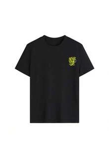 永不放弃励志标语，青少年男孩休闲时尚创意酷炫图案T恤，适合儿童夏季上衣和青少年衬衫 - 黑色 - 查看 6