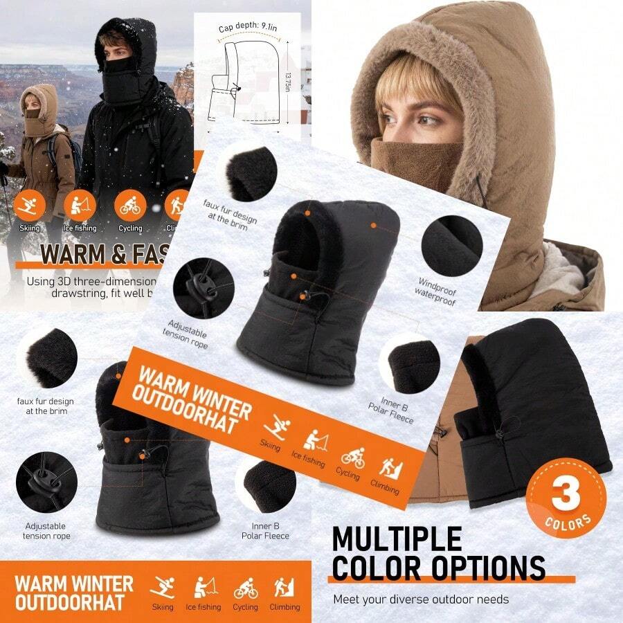 Balaclava Fleece Ski Mask For Men Women With Face Cover Water Repellent Windproof For Extreme Cold Weather Skiing Motorcycle - Brown - View 1