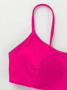 Women's Sexy Backless Tie Strap Solid Color Bikini Set Set, Elegant European And American Style For Summer Beach Vacation, Valentine's Day - Hot Pink - View 3