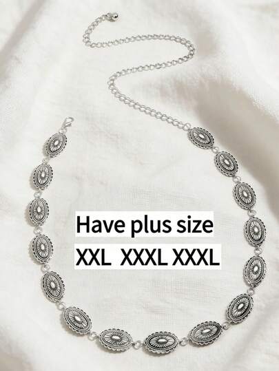 1 st plusstorlek damkedja med vintage blommigt graverat spänne och texturerat metall, lämplig för västerländsk stil, strand, semester, fest, XXL XXXL XXXXL höst, halloween