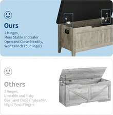 Banco de almacenamiento de 39,4 pulgadas con cojín y 2 bisagras de, caja de almacenamiento de pecho de madera, bancos de zapatos de entrada con Flip-Top, maletero grande para sala de estar, dormitorio, fácil montaje - Gris - Ver 7