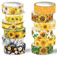 Sunflower Washi Tape Set, 12 Rolls Floral Decorative Tape Yellow Summer Flowers Masking Tape Journaling Supplies, Junk Journal, Scrapbooking, Arts Crafts, Planner, Wrapping - Multicolored - View 1