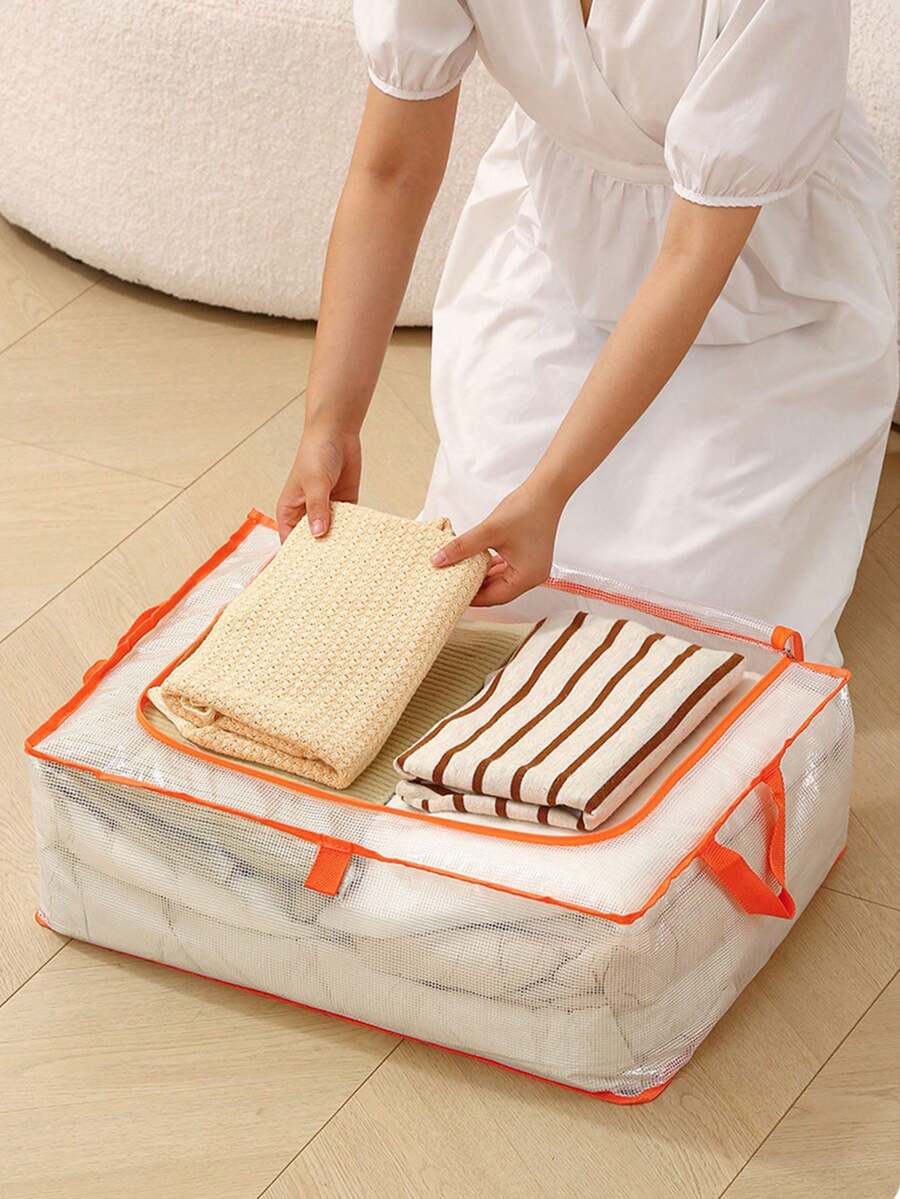 多尺寸大容量床底收纳袋，透明网布材质，配有结实手柄和拉链，可折叠耐用，可重复使用，内部空间宽敞，适用于床底/衣柜/卧室收纳，是宿舍节省空间的理想选择，也可用于收纳衣物、床上用品和旅行行李。 - 彩色 - 查看 1