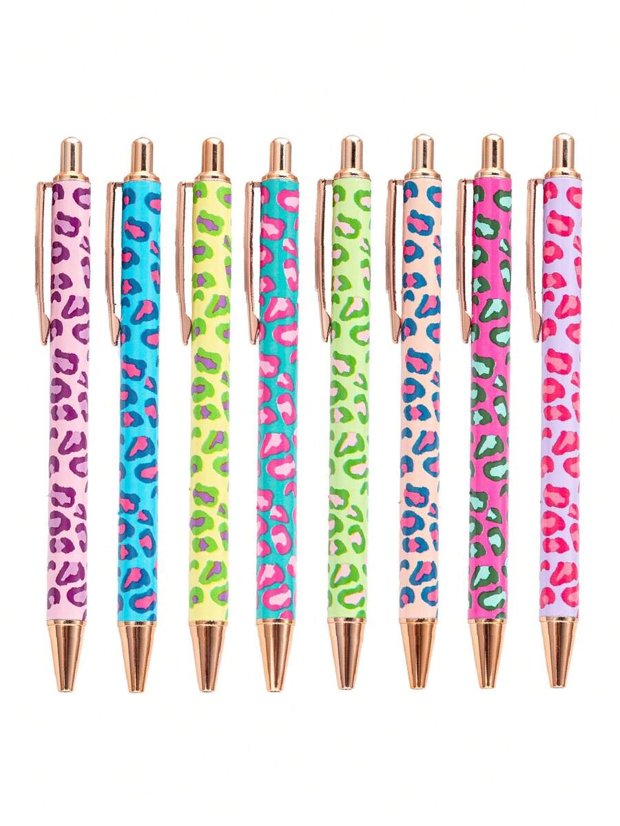 1/3pcs Random Leopard Print Ballpoint Pen Set, Retractable Design, Assorted Patterns, Minimalist Printed Pens, Suitable For Weddings, Parties, Daily Use, Gifting, Perfect Valentine's Day Present For Friends & Family - Multicolor - View 1