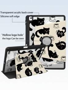 1 件装，双面高清印花卡通猫图案平板电脑保护套，兼容 iPad 10/9/11 2025，透明亚克力后盖，2026 新款，自动唤醒/睡眠，多角度支撑带笔槽，办公学习必备，非磁性保护套，2026 新年礼物。 - 黑色 - 查看 3