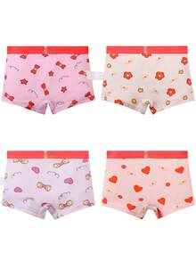4 件装女童可爱蝴蝶结、宠物图案撞色舒适三角裤，幼儿和小孩内裤 - 彩色 - 查看 2