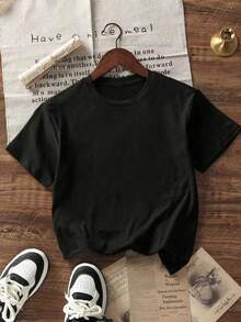 Young Boy Slogan Shark Print Round Neck Casual Short Sleeve T-Shirt - Black - View 2