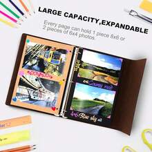 ThxMadam Leder Selbstgestalten Fotoalbum Scrapbook Album Foto Buch Hochzeit Gästebuch Vintage Fotobuch 60 Schwarze Seiten für Weihnachten Geburtstag Jahrestag Geschenk für Mutter Frau Mann Freund-8201 - 5x20 - Übersicht 3