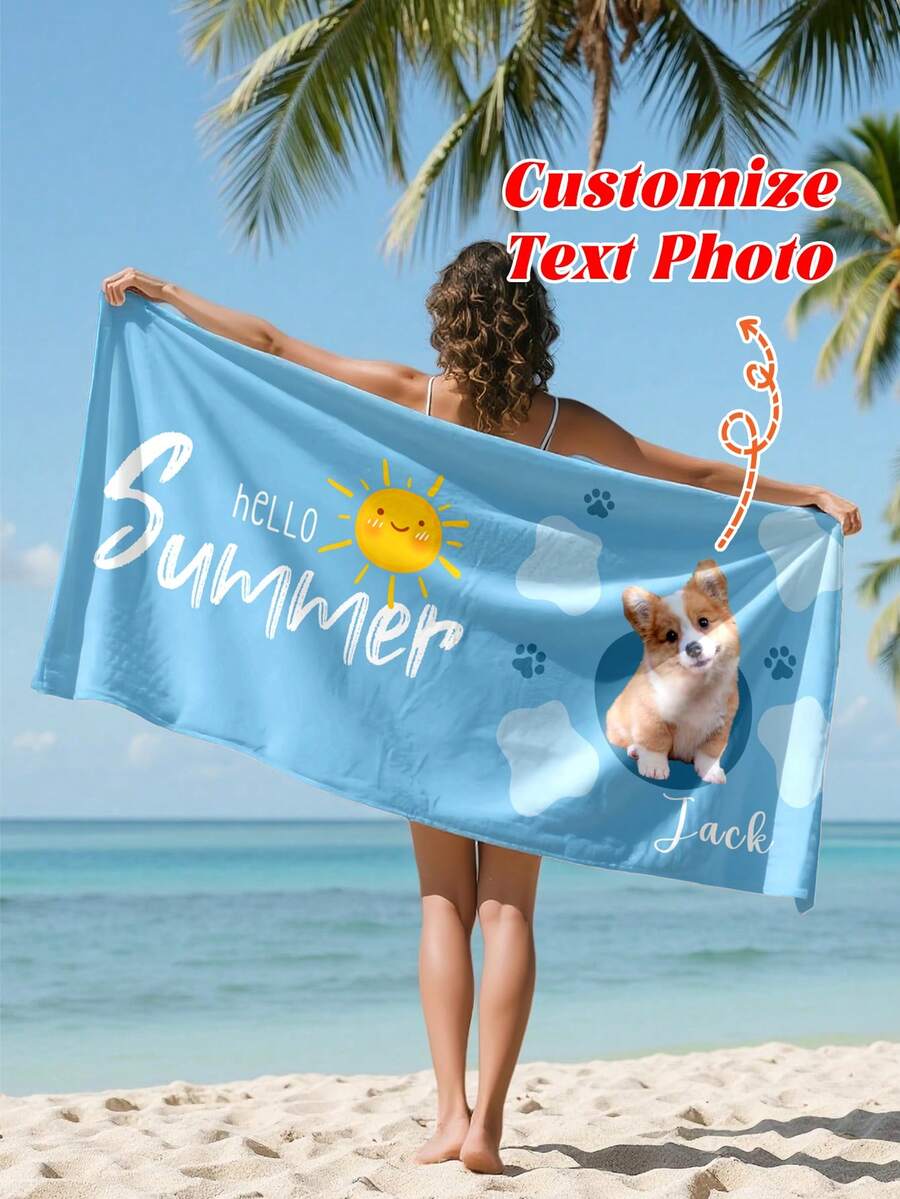 夏日狗狗沙滩巾 - 可爱的狗狗爱好者毛巾，大爪印图案，泳池和度假必备，柔软的热带风情设计/宠物爱好者礼物