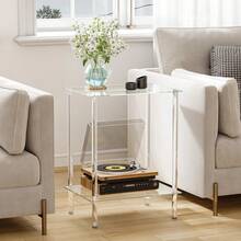 1pc Acrylic Round/Square Table, Double-Layer Round Edge Desk, Lightweight And Disassemblable, Suitable For Living Room, Office Reception, Apartment, Outdoor Party