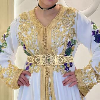 1pc Elegant Middle Eastern Traditional Dress Belt, Rhinestone Inlaid Tassel Rope Combination, Suitable For Mature Women's Moroccan Caftan, Metal Waist Belt For Wedding, Festival, Party, Performance