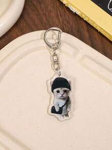 1个可爱猫咪表情包悲伤哭泣小猫头亚克力钥匙扣/包包挂饰/挂绳，非常适合送给男朋友、女朋友、家人，也可作为派对礼物、动物主题手机装饰等等。